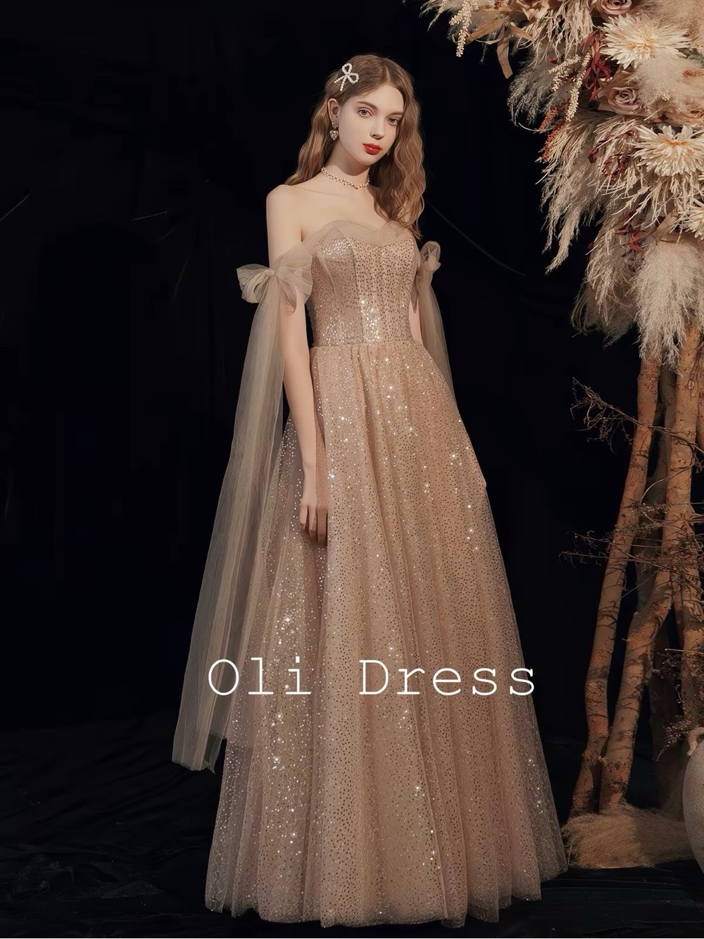 Women's Sequin Tulle Evening Gown in Blush Prom dress performance
